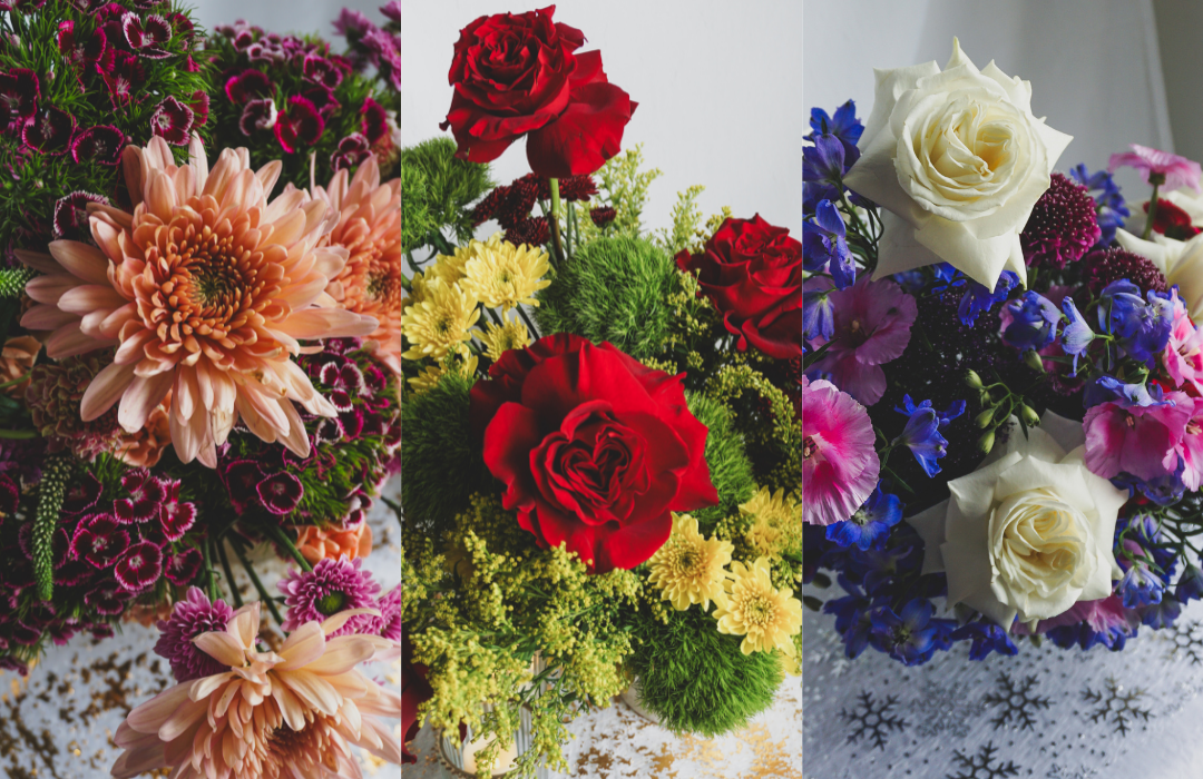 Floral bouquets for holiday season and christmas from golden flowers