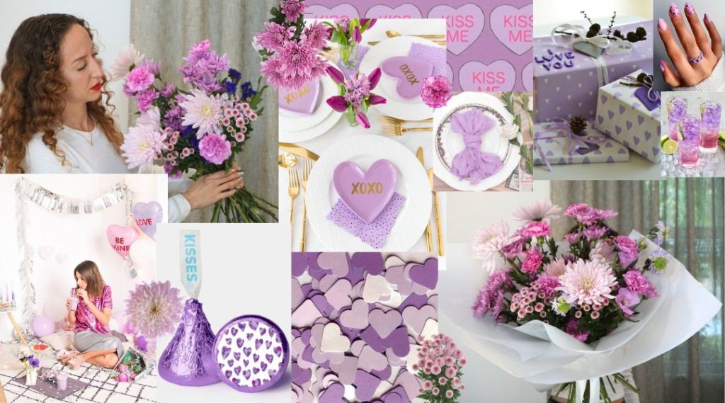 Lavender and purple moodboard for valentines day inspiration