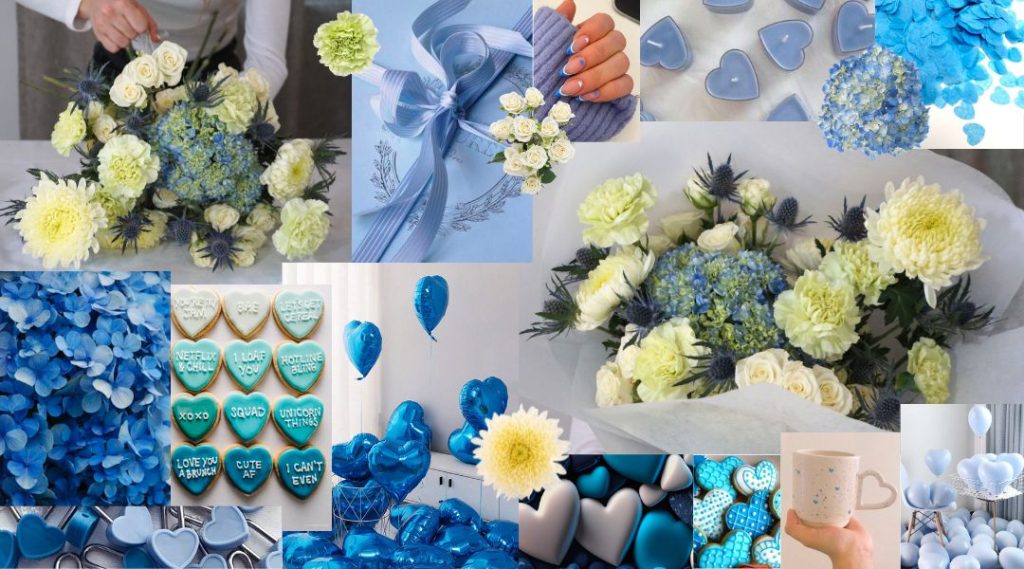 Blue inspo moodboard collage for valentines day