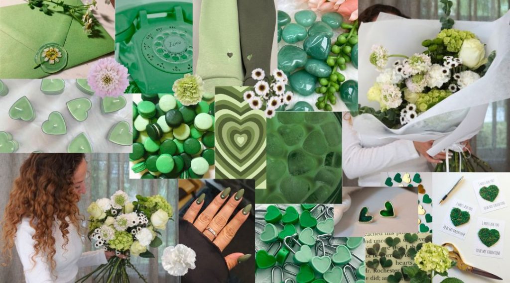 Green moodboard valentines day green inspo collage